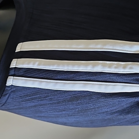 adidas Heather Dark Blue Short Sleeve Tee with White Stripes - Picture 10 of 13